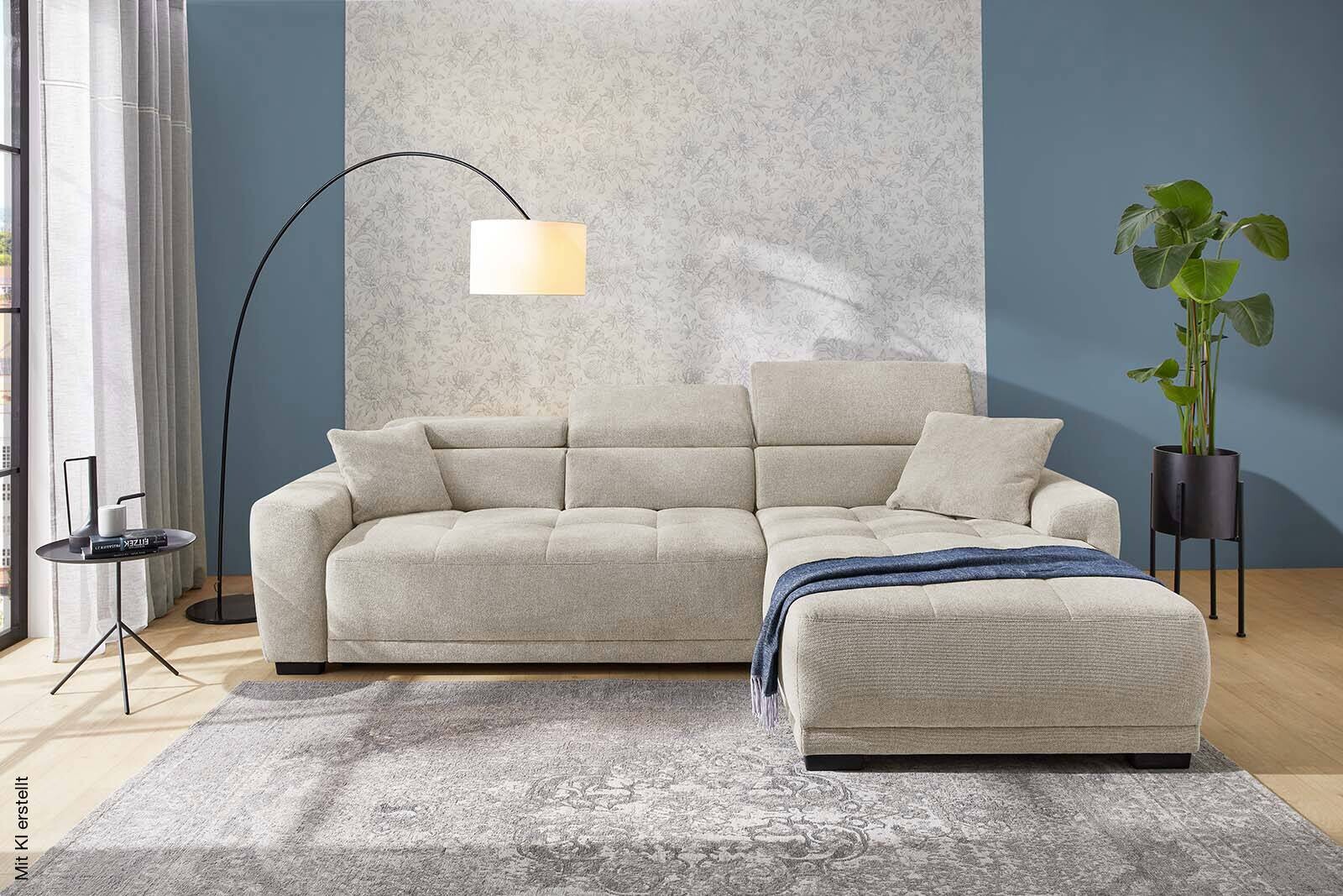Ecksofa mit elektrischer Sitztiefenverstellung beige Microfaser B/H/T: ca. 296x105x200 cm