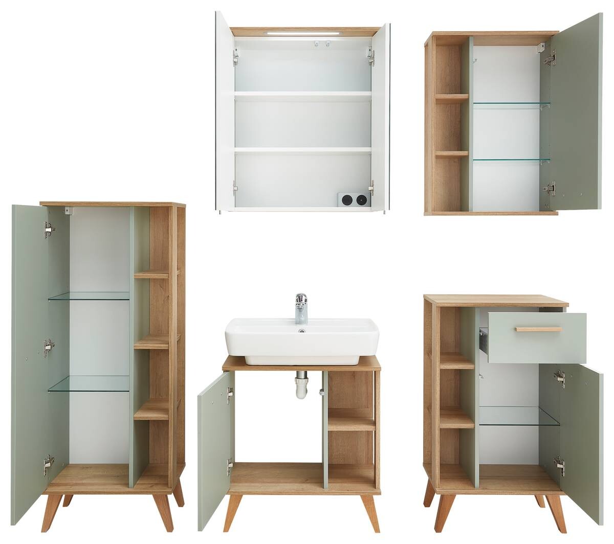 Badezimmer-Set Quickset 963 salbei Nachbildung Eiche Riviera Nachbildung B/H/T: ca. 161,5x200x33 cm