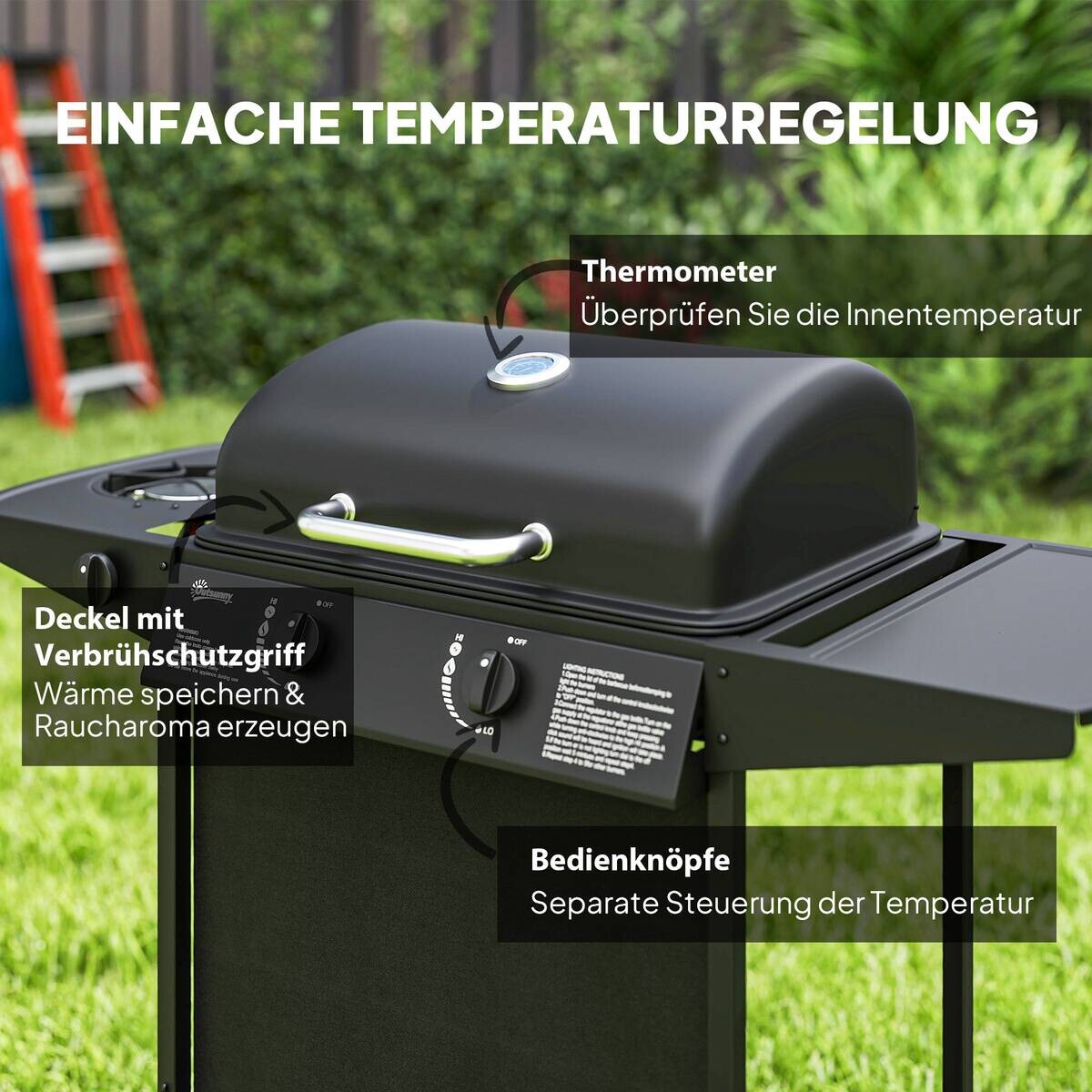 Outsunny Gasgrill Stahl B/H/L: ca. 54x96x107 cm