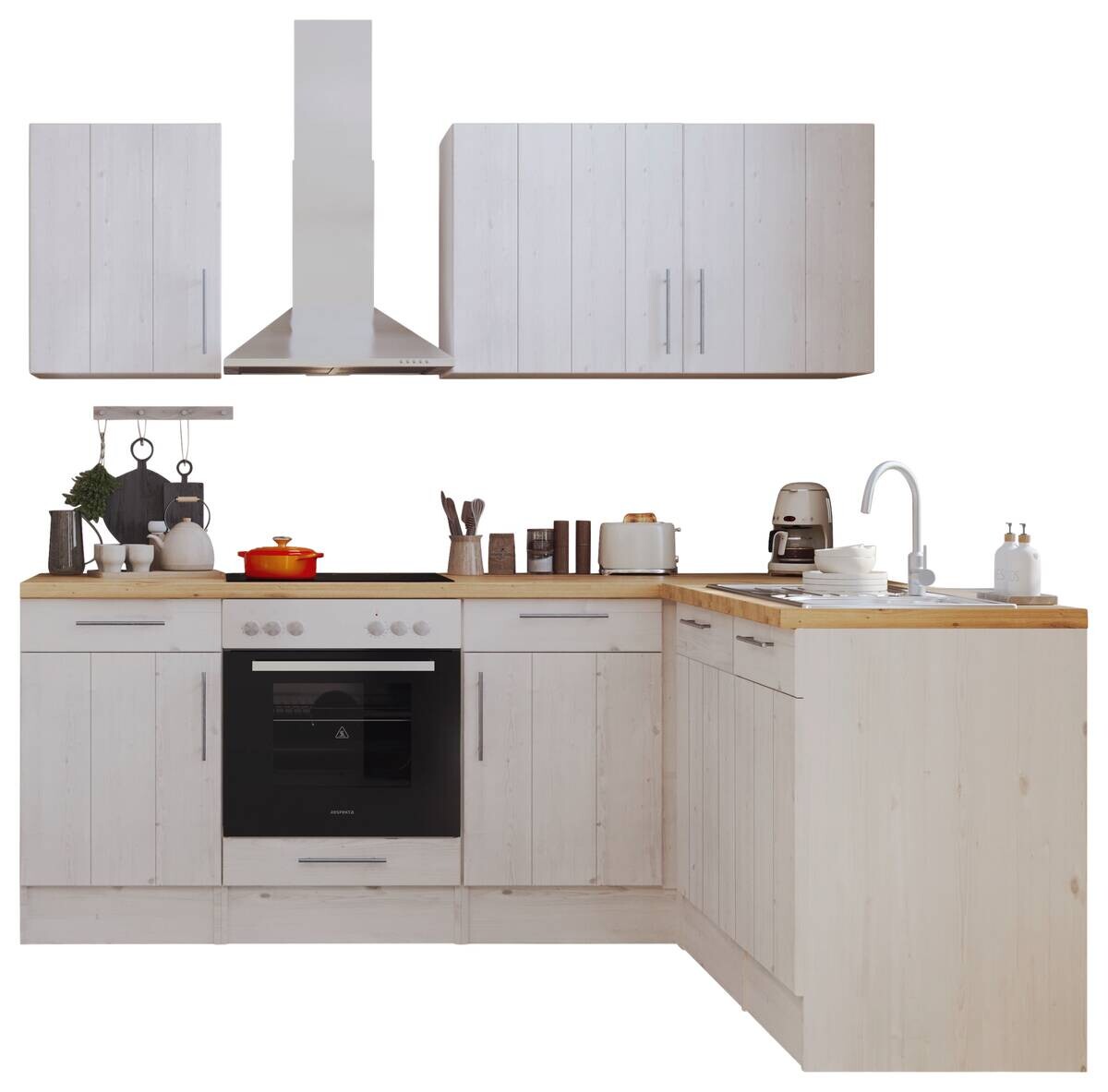 Respekta Winkelküche BERPL220LHWC weiß Lärche Nachbildung B/H/T: ca. 220x211x172 cm