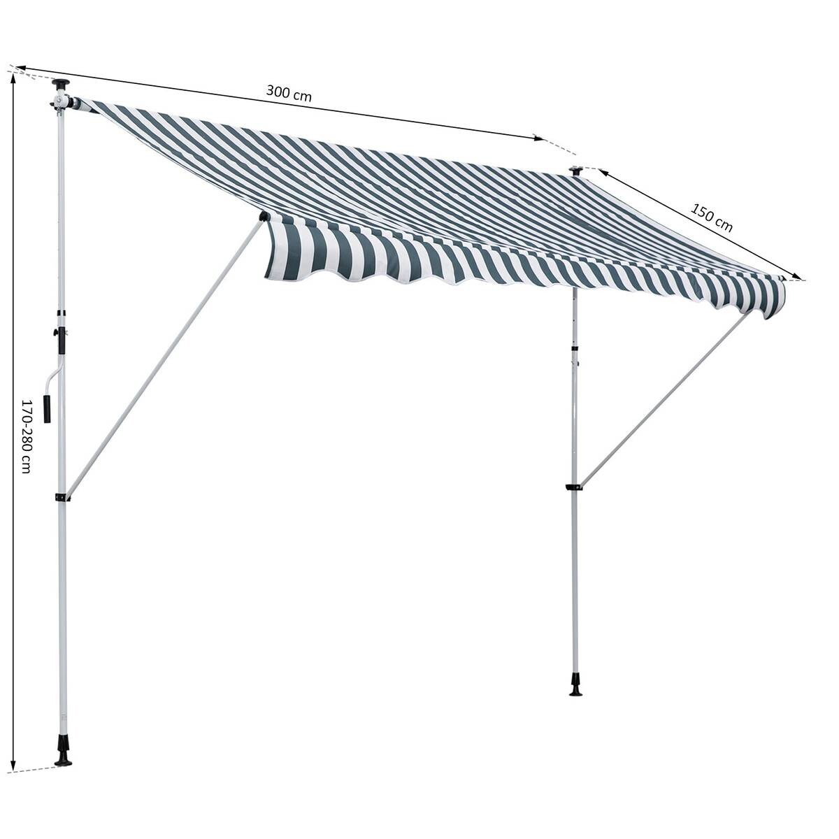 Outsunny Markise grün B/H/L: ca. 150x280x300 cm