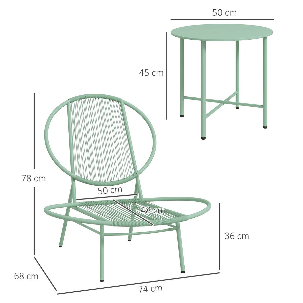 Outsunny Bistro-Set grün Stahl B/H/L: ca. 68x78x74 cm
