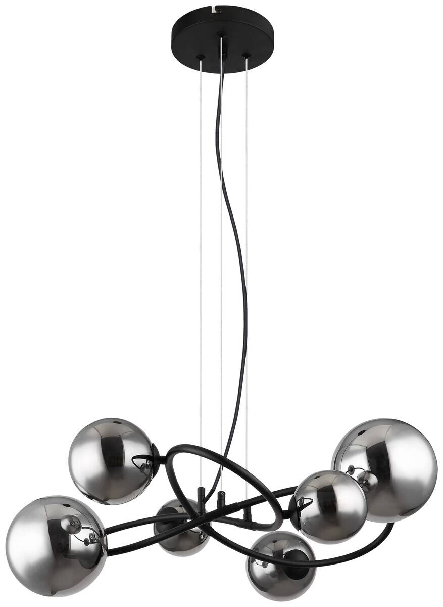 GLOBO LED-Pendelleuchte 10676 Rauch mattschwarz Metall Glas B/H/T: ca. 58,8x120x62,2 cm 6.0 Brennstellen