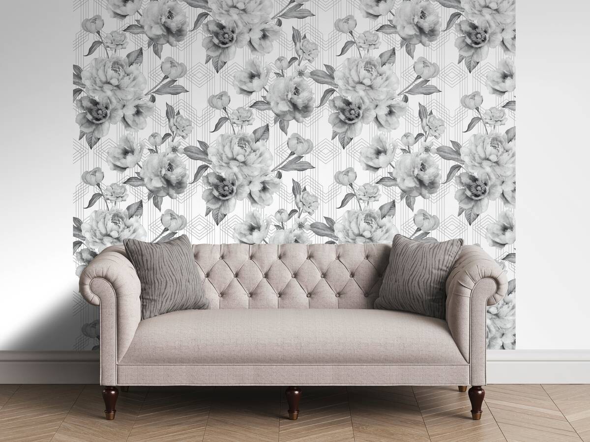 UGEPA Papiertapete Blumen grau weiß B/L: ca. 53x1005 cm glitzernd