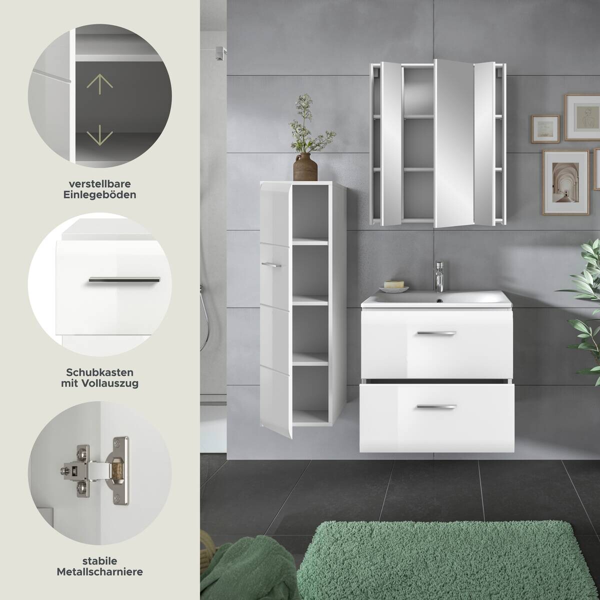Badezimmer-Set Ice weiß weiß Hochglanz B/H/T: ca. 105x185x46 cm