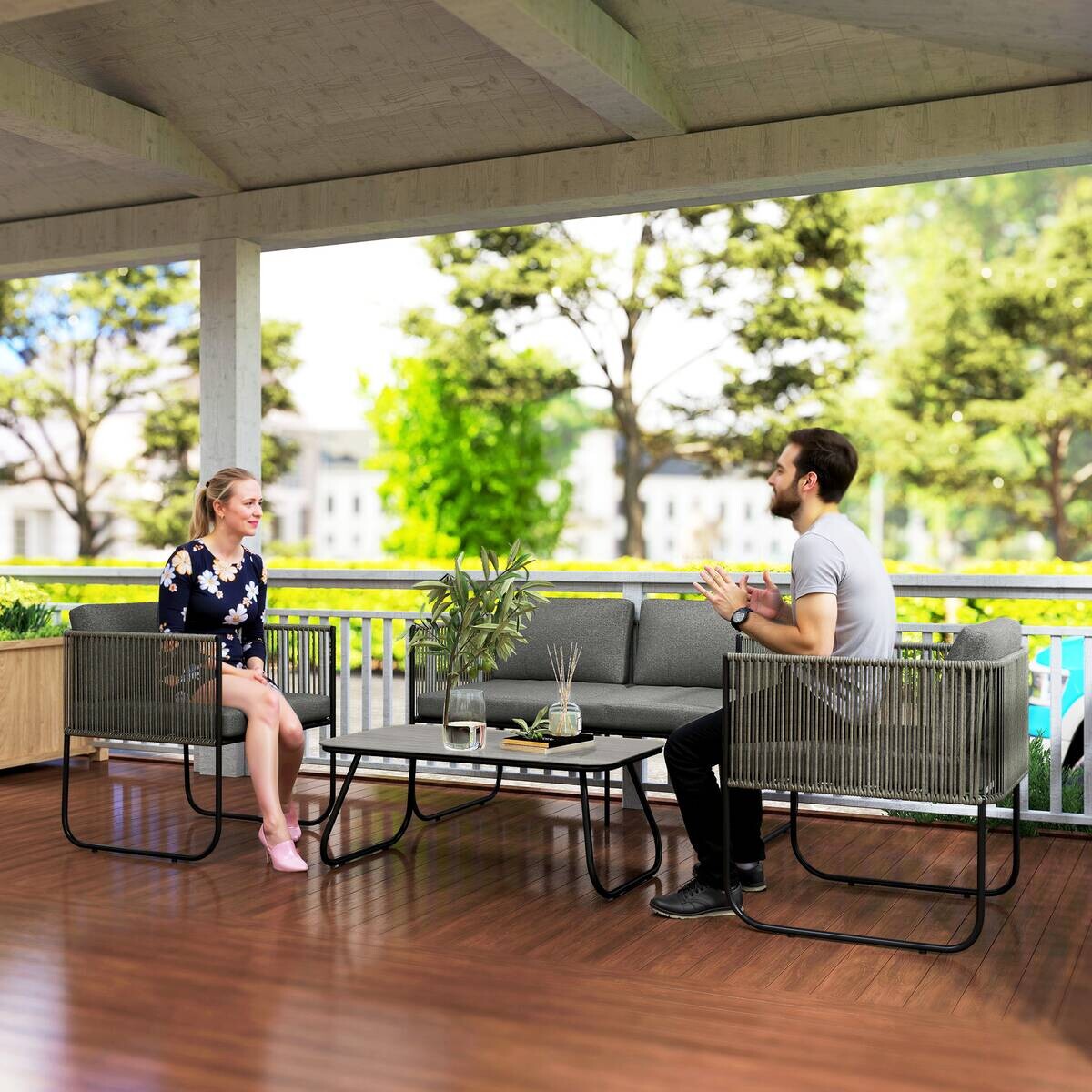 Outsunny Gartenmöbel Set dunkelgrau Polyethylen B/H/L: ca. 60x69x116 cm