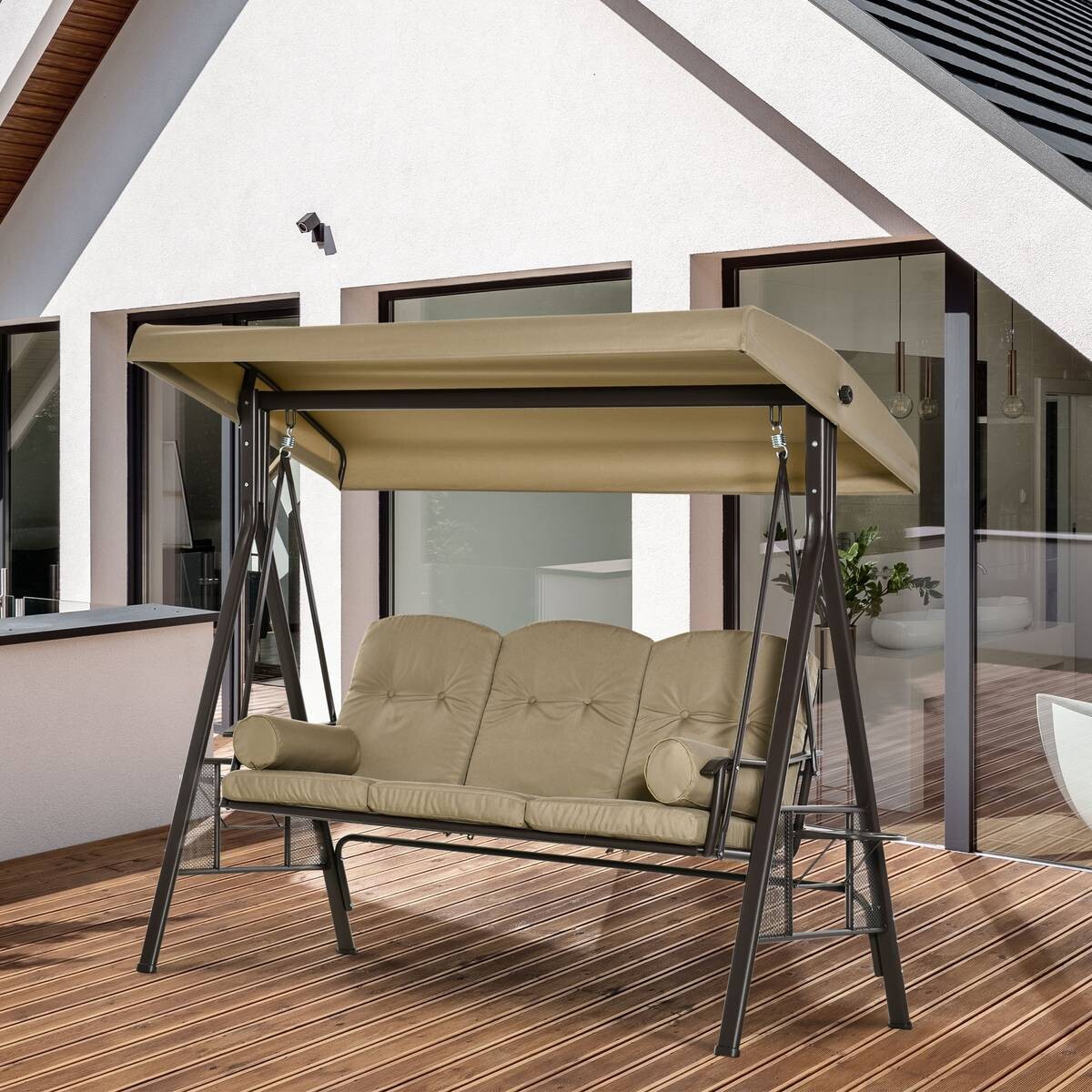 Outsunny Hollywoodschaukel khaki Polyester B/H/L: ca. 206x183x116 cm