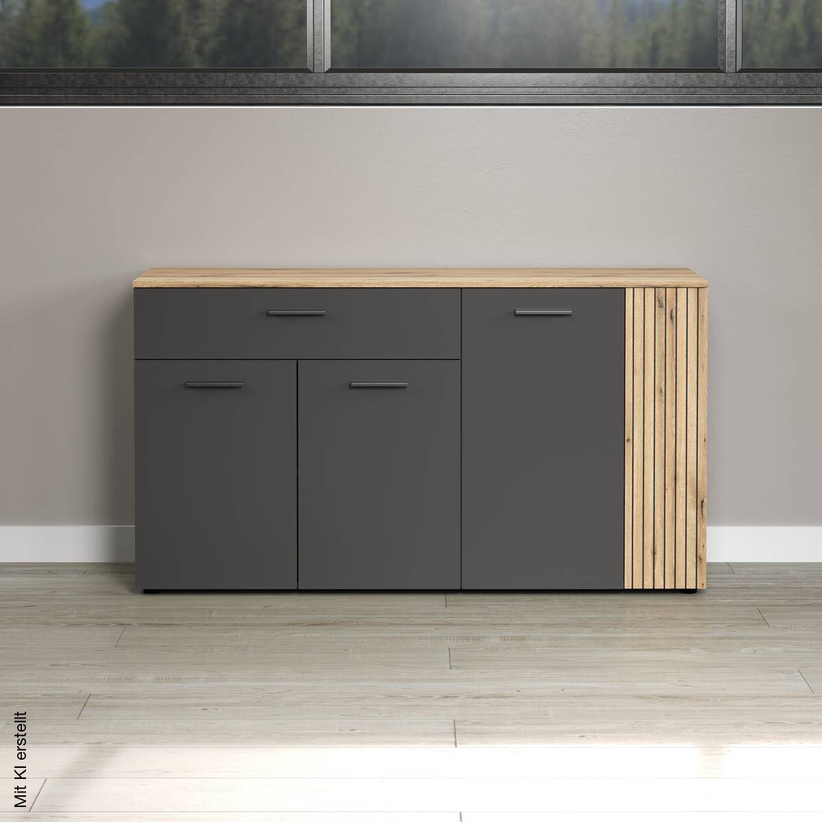 Sideboard Esteban anthrazit Eiche Nachbildung B/H/T: ca. 150x83x42 cm