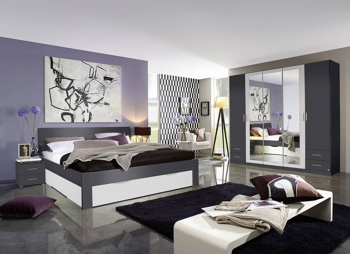 Bett München grau B/H/T: ca. 185x90x209 cm Liegefläche B/L: ca. 180x200 cm