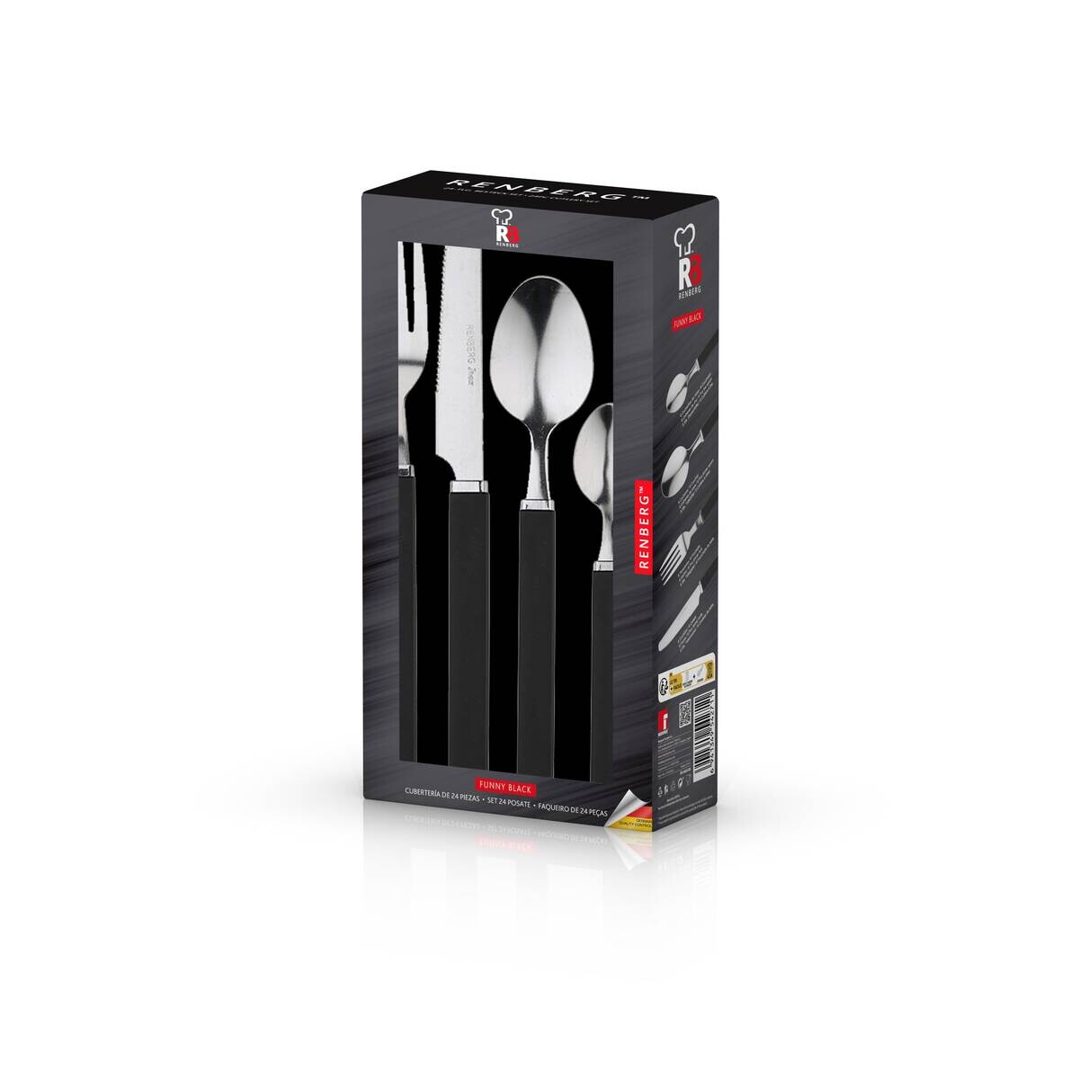 RENBERG Besteckset FUNNY BLACK schwarz Edelstahl 24 tlg.