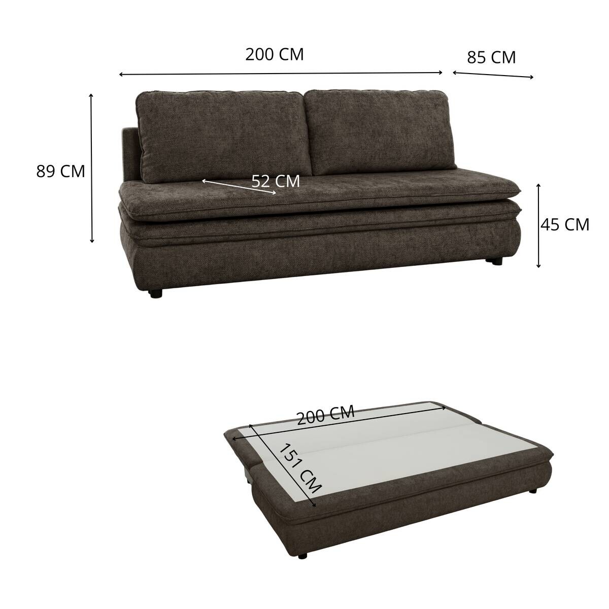Schlafsofa Mocca Microfaser B/H/T: ca. 200x89x85 cm