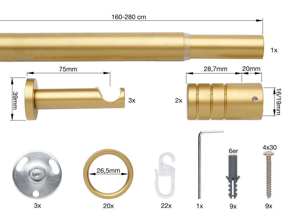 ondeco Stilgarnituren rillcube gold Metall ausziehbar von ca. 160 bis 280 cm 1.0 Läufe