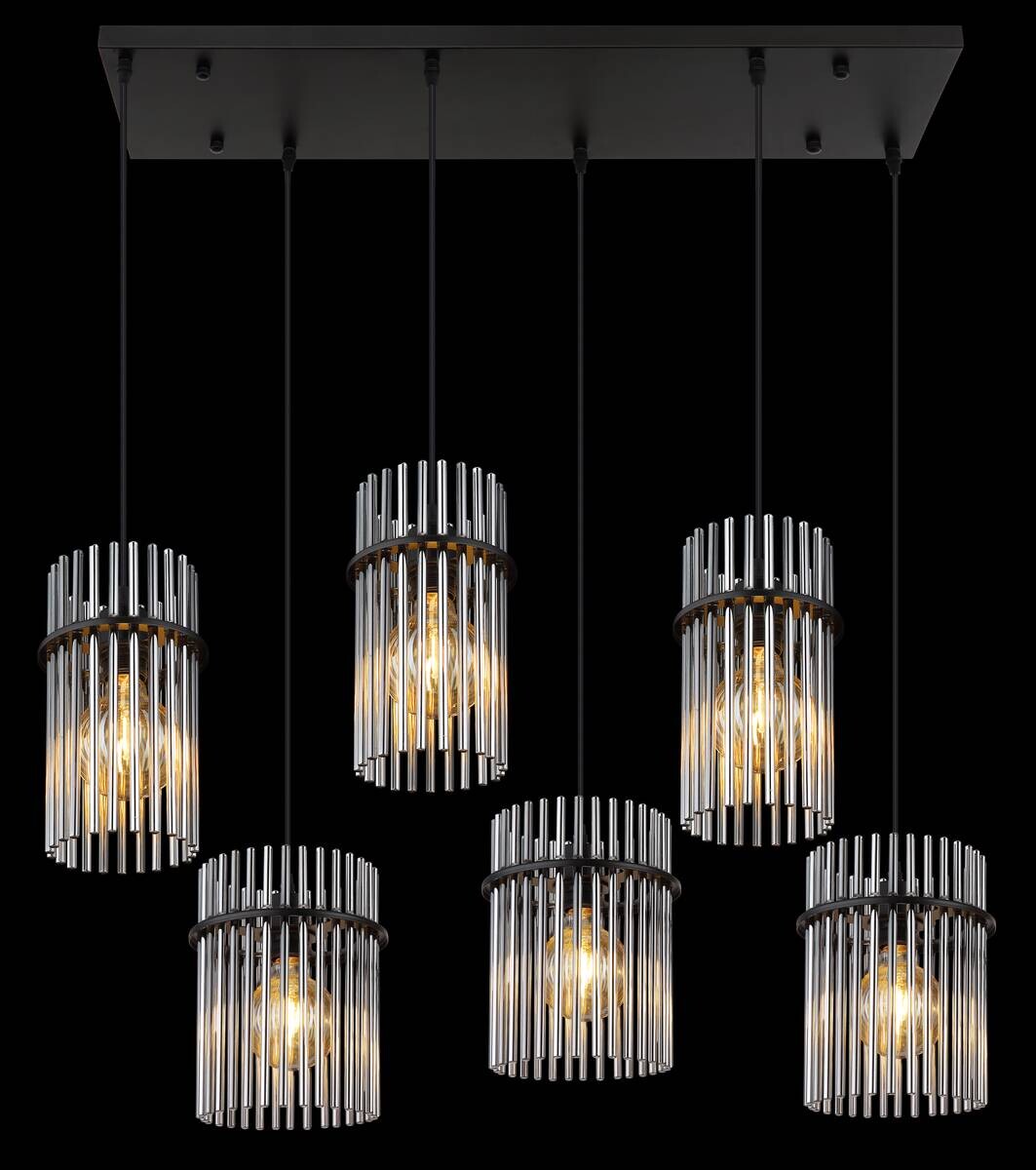 GLOBO Pendelleuchte mattschwarz Rauch schwarz Glas Metall B/H: ca. 92,5x125 cm E27 6 Brennstellen