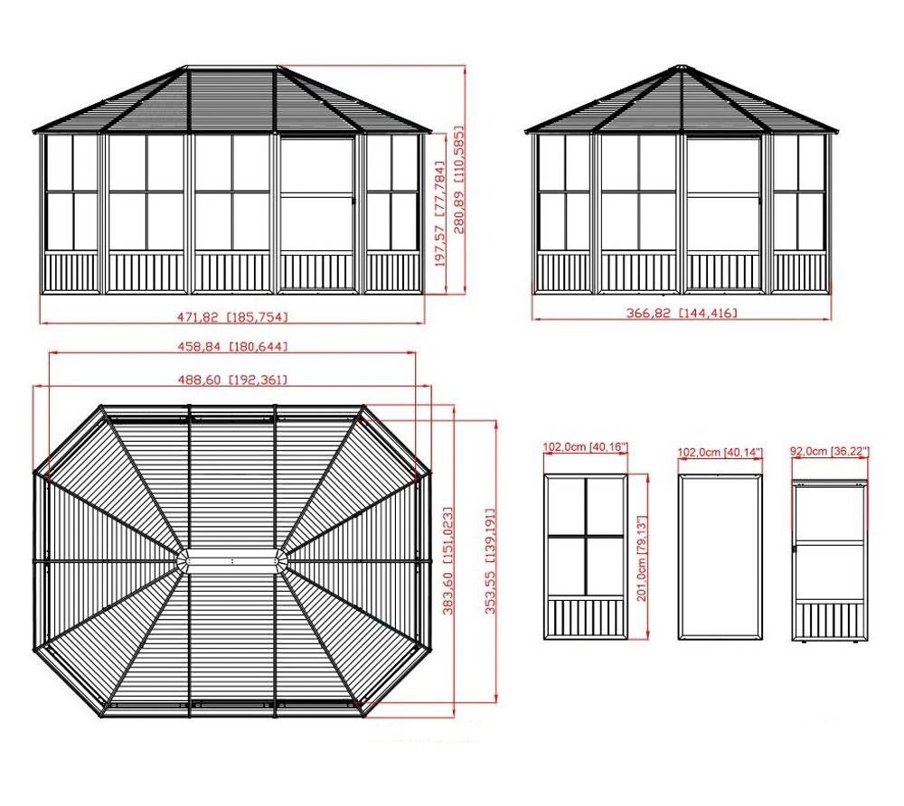 Sojag Kaltwintergarten Charleston anthrazit Aluminium B/H/T: ca. 472x281x367 cm