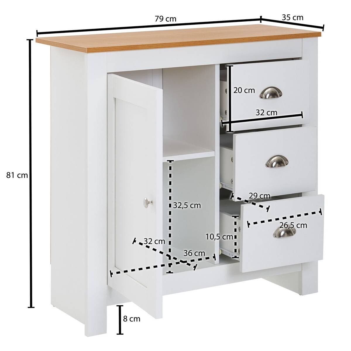 Sideboard weiß natur B/H/T: ca. 79x81x35 cm