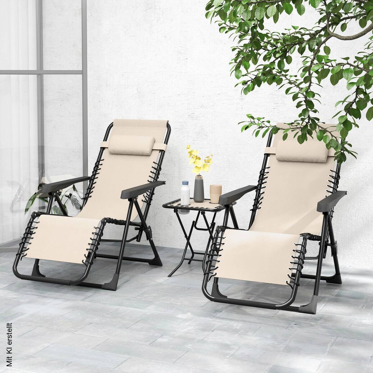 Outsunny Gartenliege 2er Set beige Metall B/H/L: ca. 65x110x90 cm