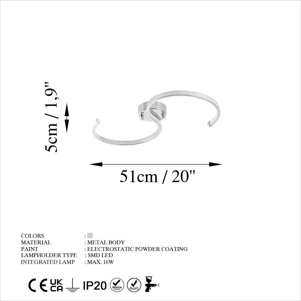 Opviq LED-Deckenleuchte Chrom B/H/T: ca. 25x51x5 cm