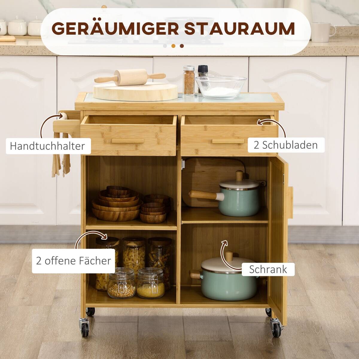 HOMCOM Küchenwagen natur Edelstahl B/H/L: ca. 36x84x85 cm