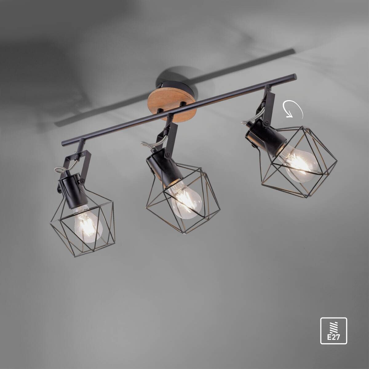 Just Light Spotbalken Jaro Eisen B/H/L: ca. 28x31x83 cm E27 3 Brennstellen