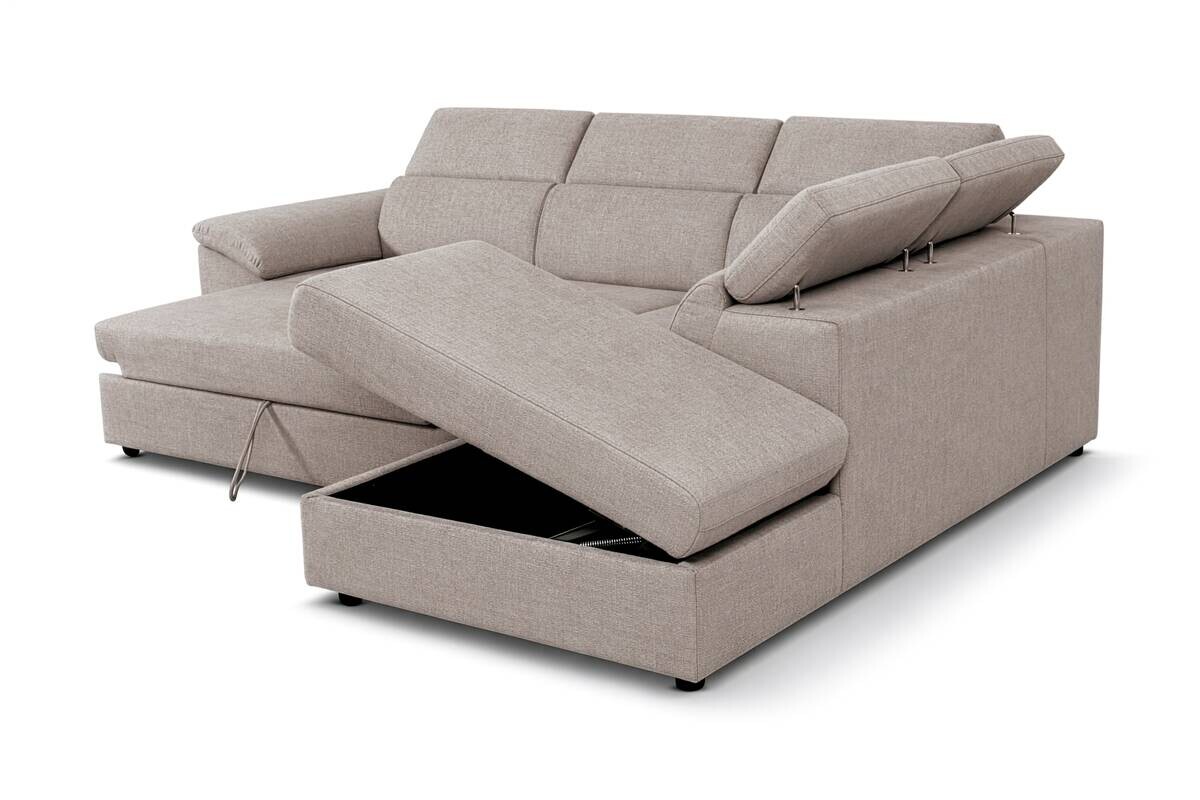 Ecksofa mit Bettfunktion und Bettkasten Greige Flachgewebe B/H/T: ca. 280x108x235 cm