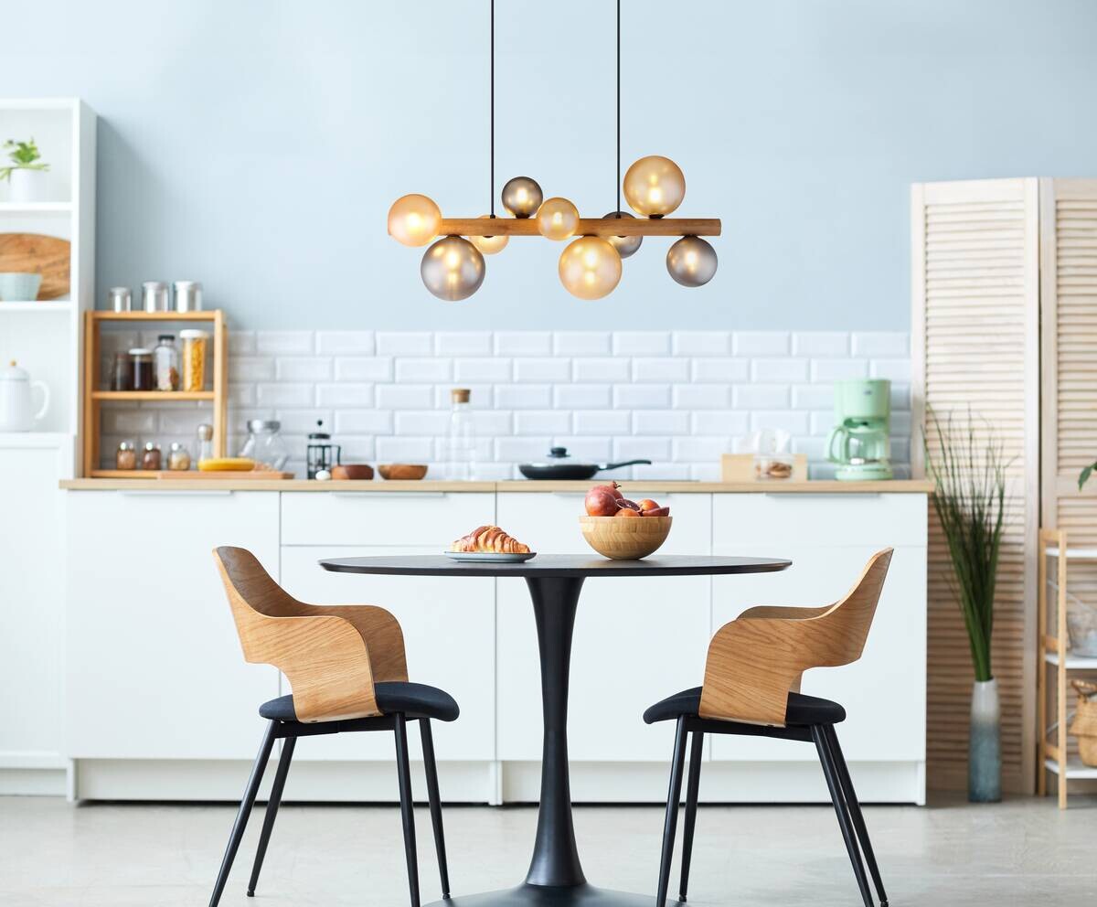 GLOBO LED-Hängeleuchte dunkelbraun amber Rauch Holz Metall Glas B/H/L: ca. 29x150x78 cm 9.0 Brennstellen