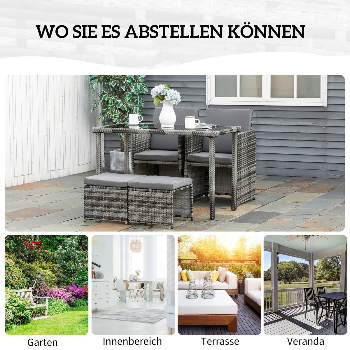 Outsunny Sitzgruppe grau Glas B/H/L: ca. 60x120x72 cm