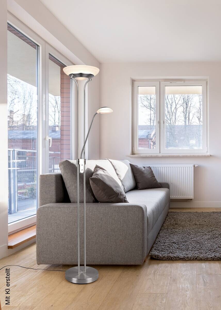 Reality Stehlampe Orson nickel matt weiß Metall Glas H/D: ca. 180x32 cm