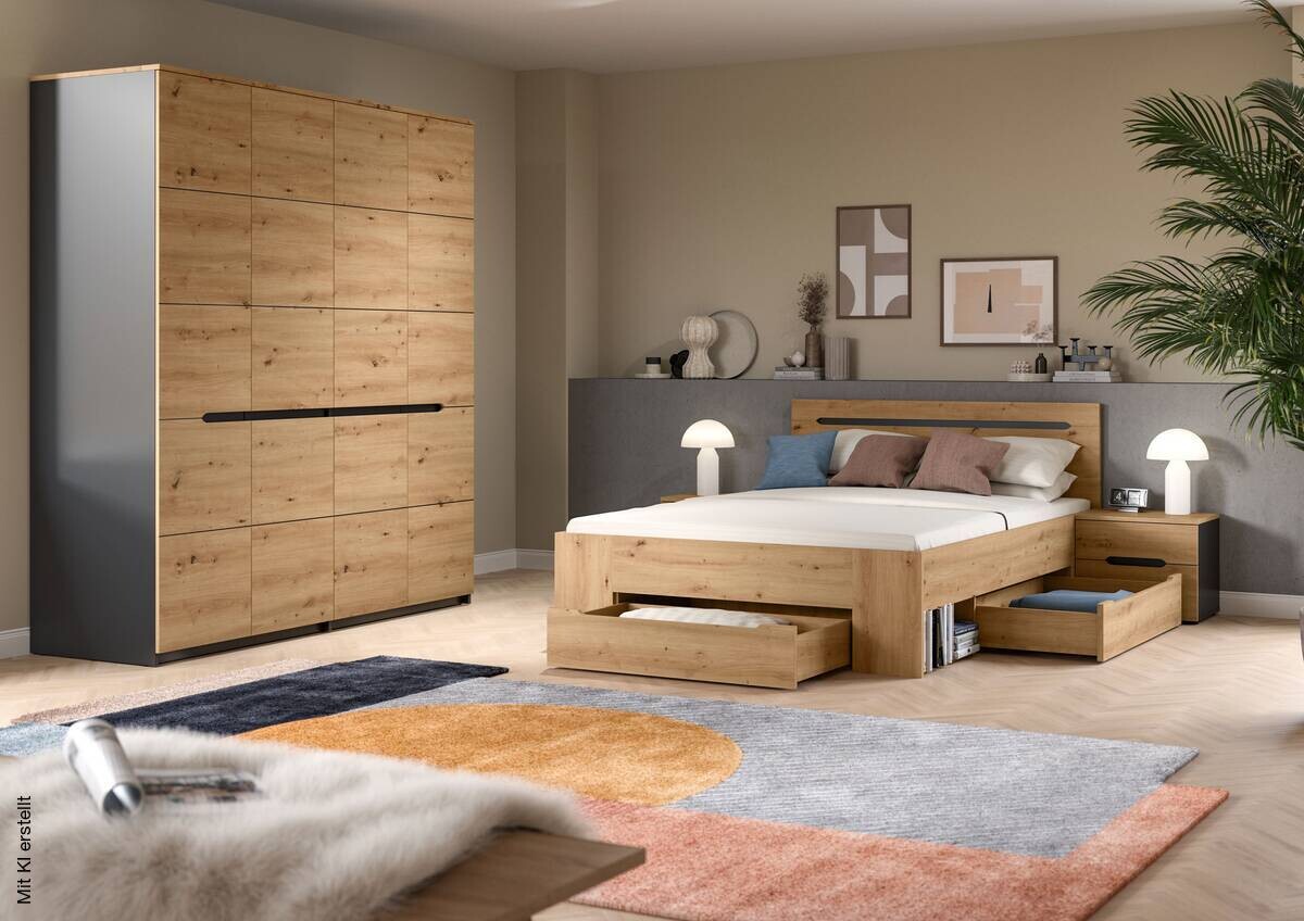 Schlafzimmer CANU, Set basaltgrau Artisan Nachbildung