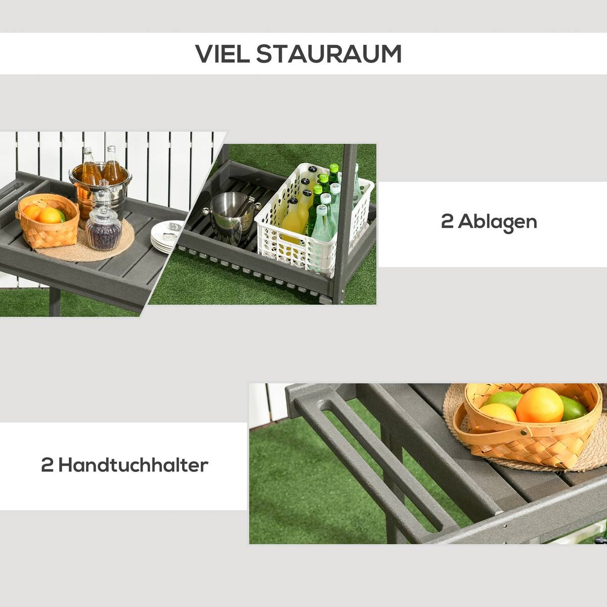 Outsunny Servierwagen dunkelgrau Kunststoff B/H/L: ca. 50x80x87 cm