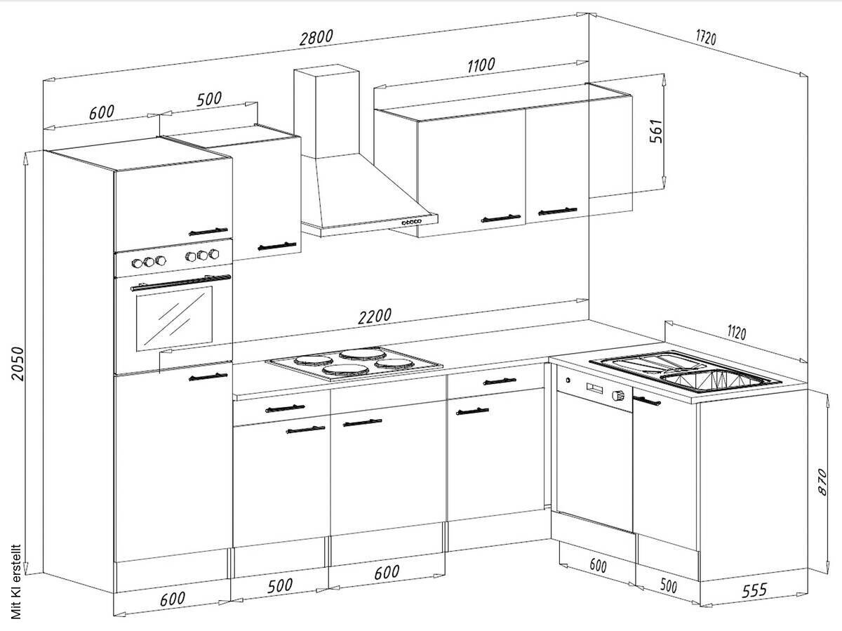 Respekta Winkelküche KBL280EYWS weiß B/H/T: ca. 280x205x172 cm