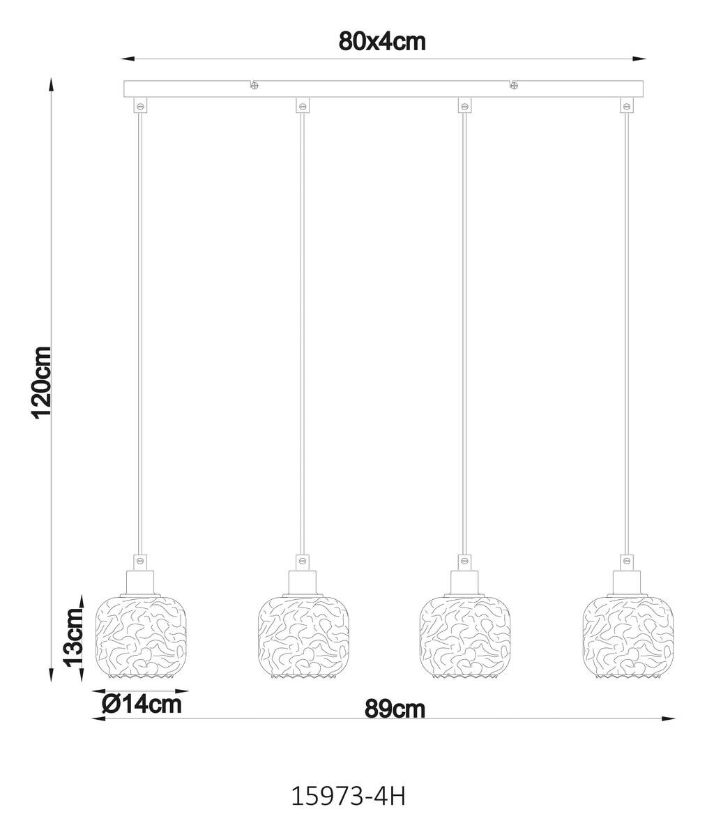 GLOBO Hängeleuchte Rauch beige Glas Metall B/H/L: ca. 17,5x24x82,5 cm E27 4 Brennstellen