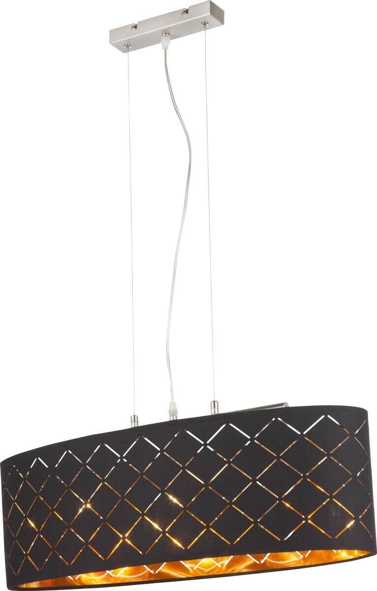 GLOBO Pendelleuchte Clarke nickel matt gold schwarz Metall Textil B/H/T: ca. 25x140x65 cm E27 3 Brennstellen