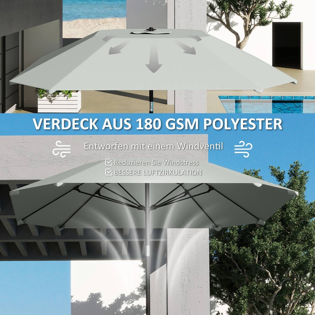 Outsunny Sonnenschirm dunkelgrau Aluminium B/H/L: ca. 233x240x233 cm