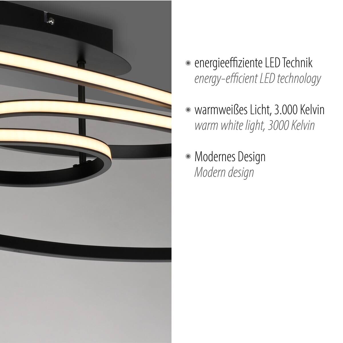 Just Light LED-Deckenleuchte Lumaca schwarz B/H/L: ca. 30,5x22,5x81 cm