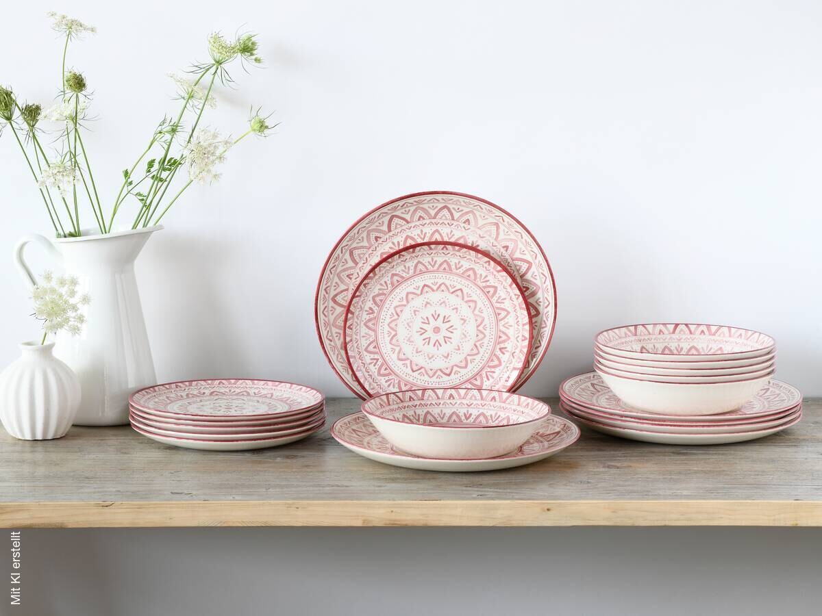 CreaTable Tafelservice Mexico rot Steingut 18 tlg.