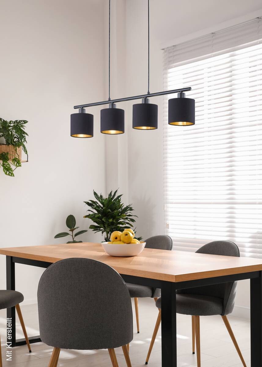 Reality Pendelleuchte Tommy schwarz mattschwarz Metall Stoff B/H: ca. 75x150 cm E14 4 Brennstellen