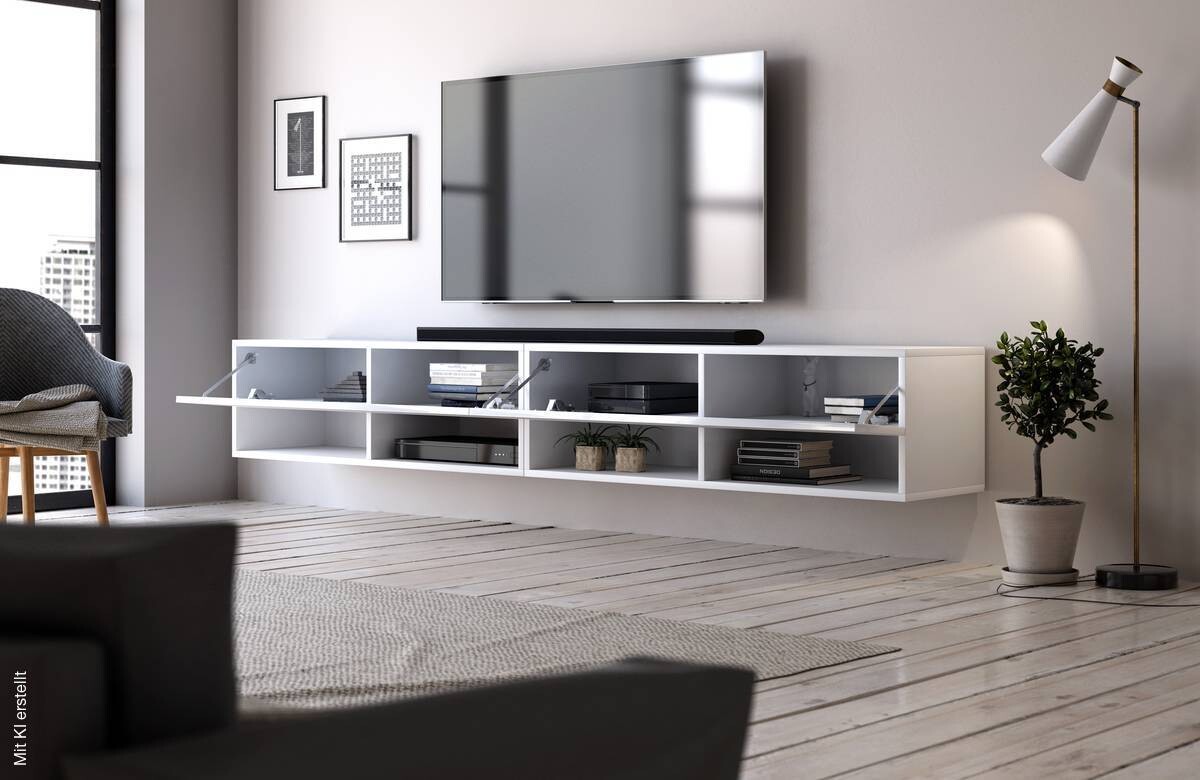 TV-Board Derby weiß matt weiß Hochglanz B/H/T: ca. 280x30x31 cm