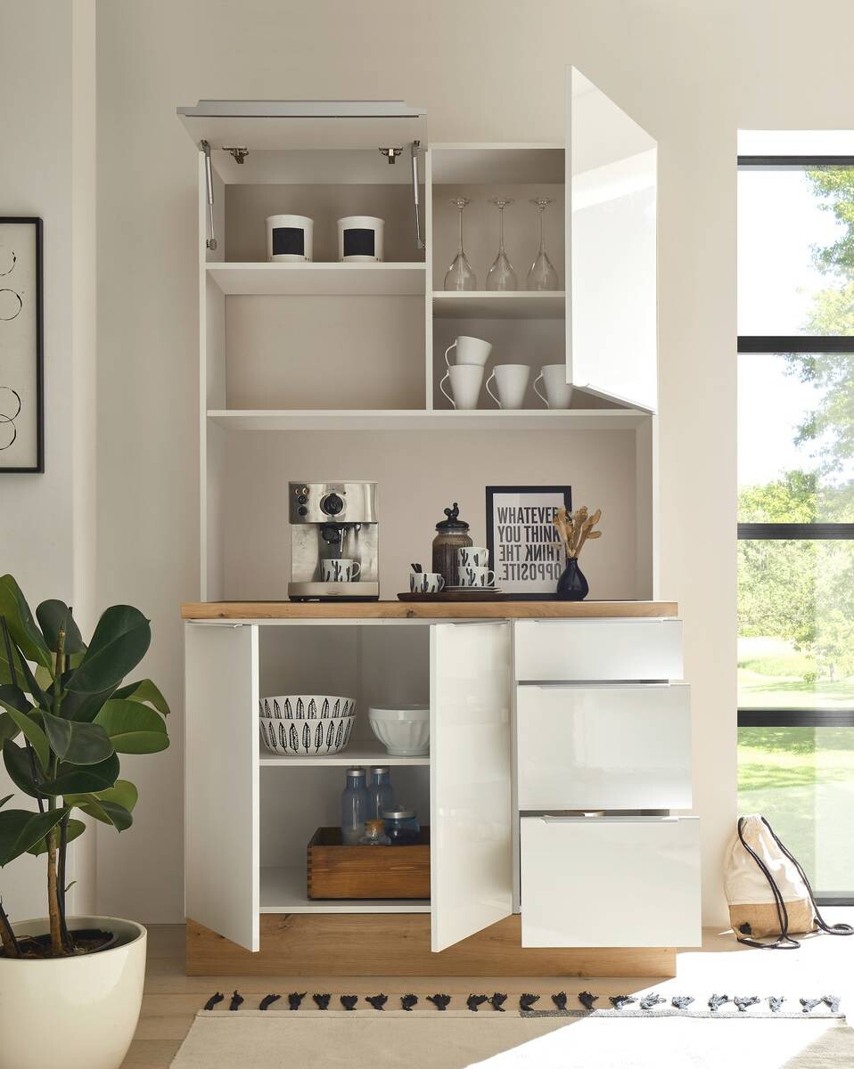 Respekta Küchenbuffet Marleen weiß Hochglanz B/H/T: ca. 120x211x60 cm