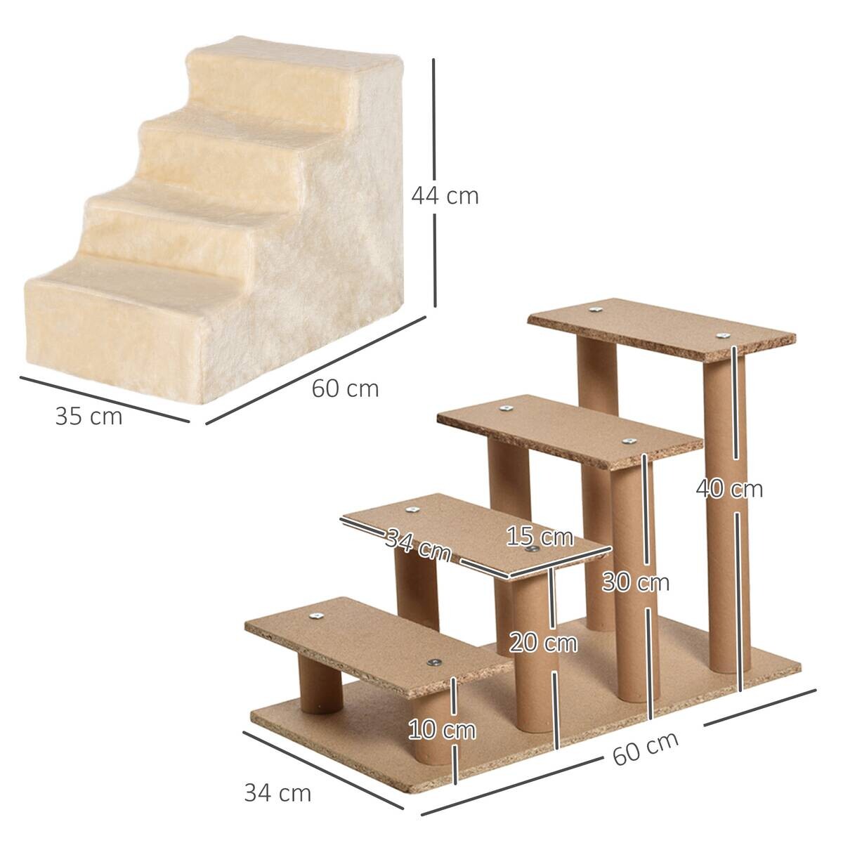 PawHut Haustiertreppe beige Edelstahl B/H/L: ca. 35x44x60 cm