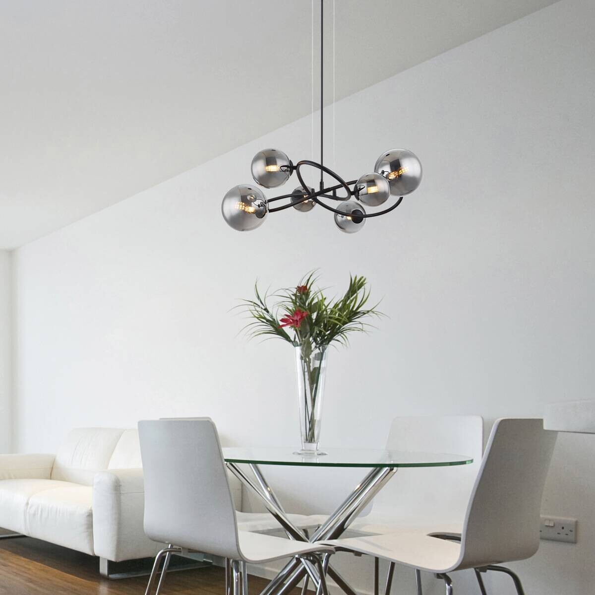 GLOBO LED-Pendelleuchte 10676 Rauch mattschwarz Metall Glas B/H/T: ca. 58,8x120x62,2 cm 6.0 Brennstellen