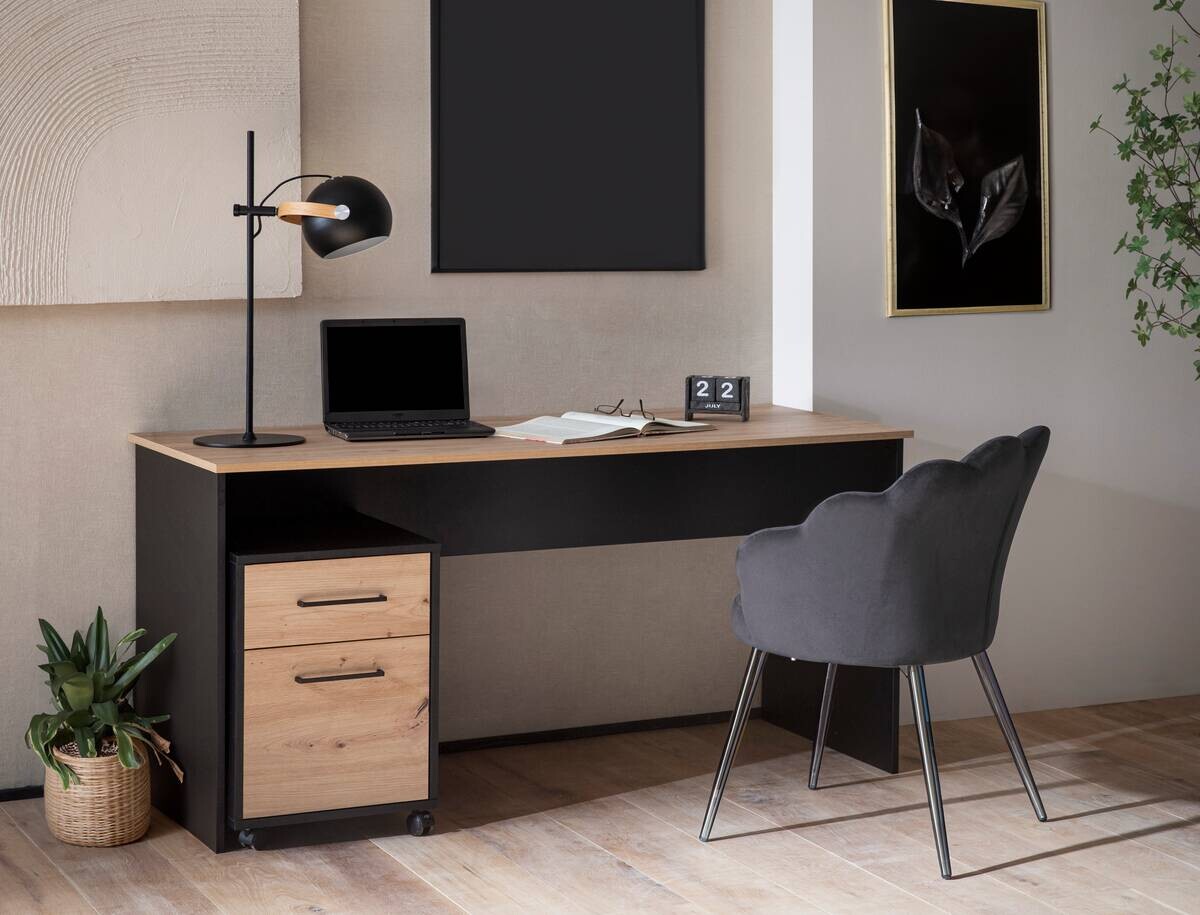 Rollcontainer Aino Eiche Artisan Nachbildung schwarz B/H/T: ca. 40x57x50 cm