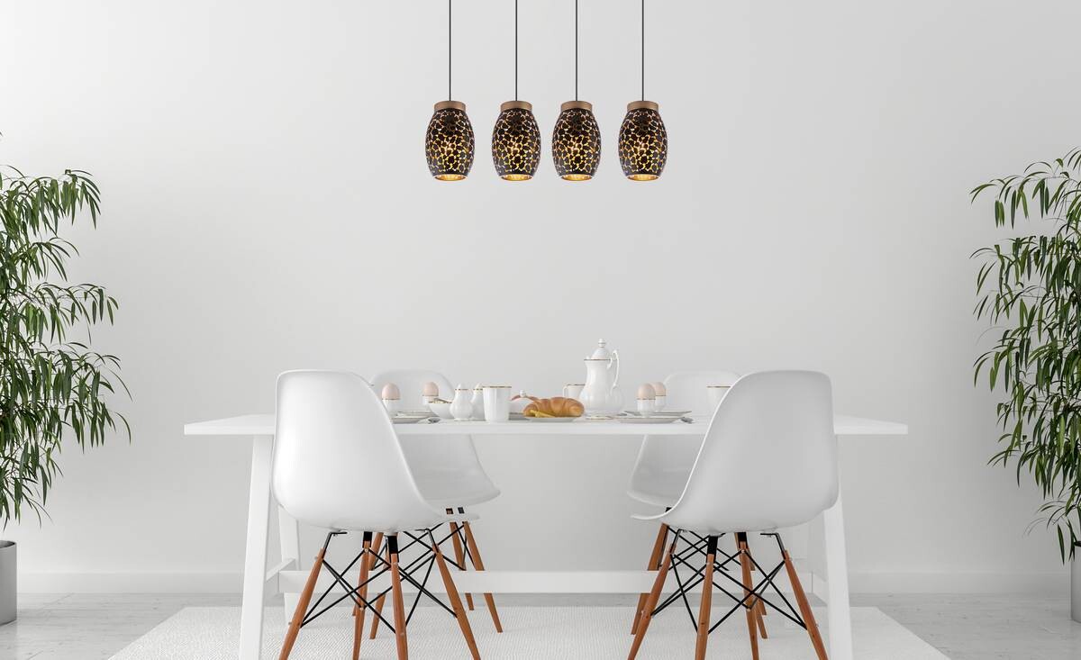 GLOBO Pendelleuchte Narri schwarz gold Metall B/H/L: ca. 15x120x90 cm E27 4 Brennstellen