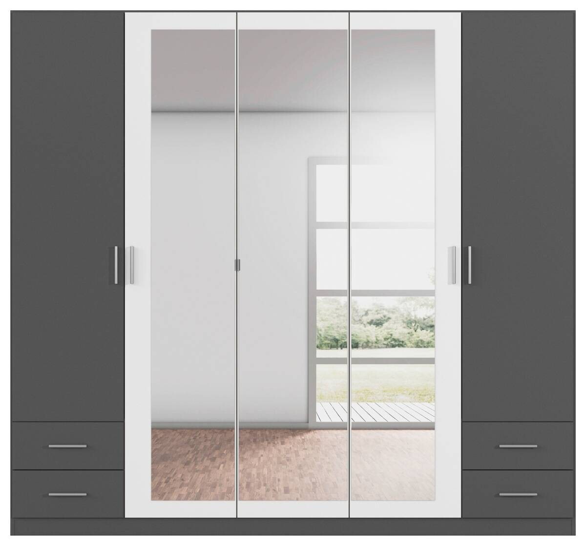 Kleiderschrank München grau Alpinweiß B/H/T: ca. 226x210x54 cm