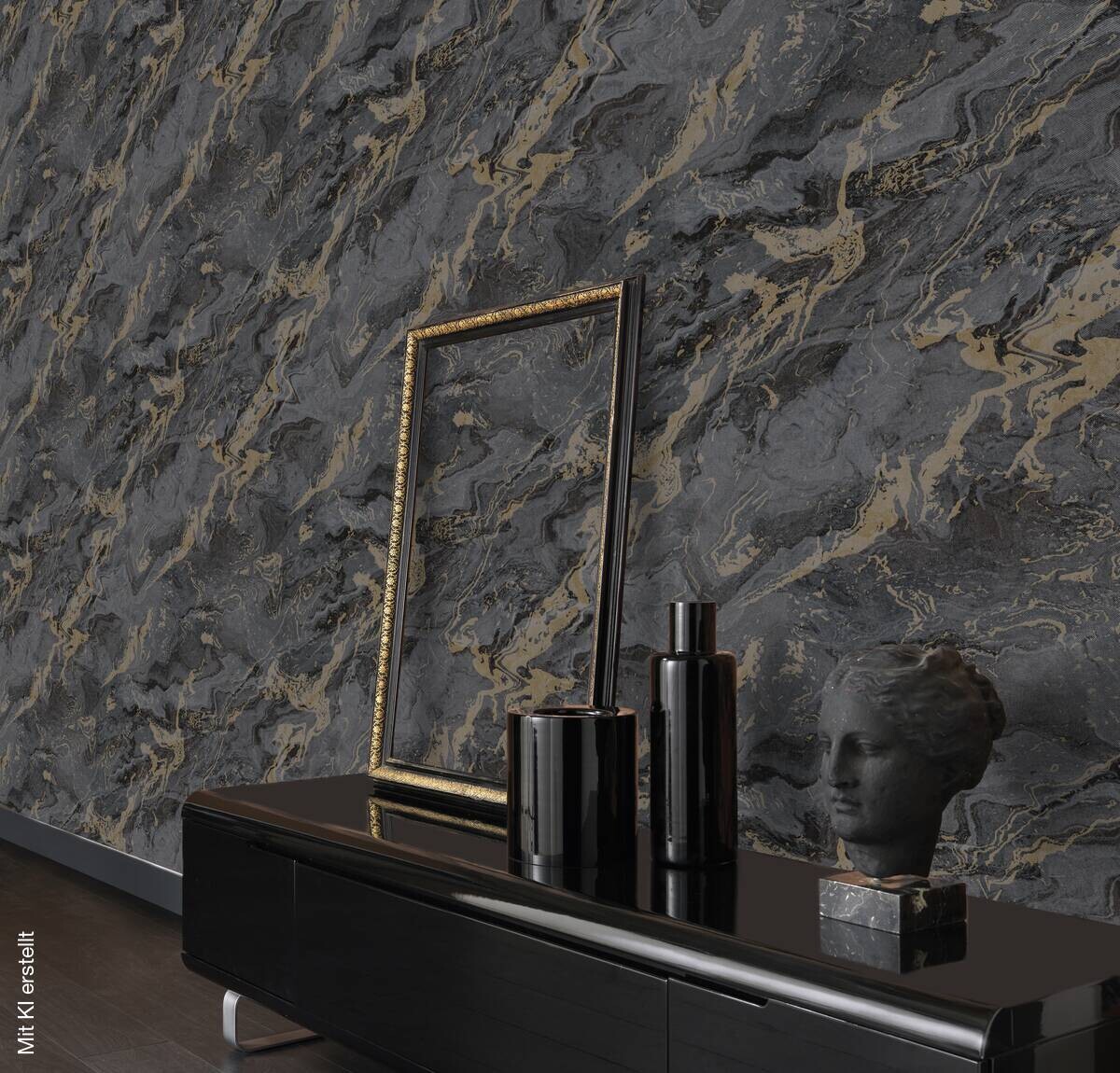 Vliestapete Marmor anthrazit gold schwarz B/L: ca. 53x1005 cm