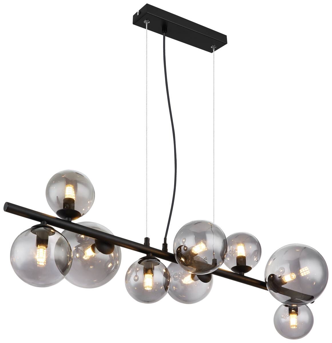 GLOBO Pendelleuchte 56133-9H Riha schwarz Metall Rauchglas B/H/L: ca. 34,5x120x87 cm 9.0 Brennstellen