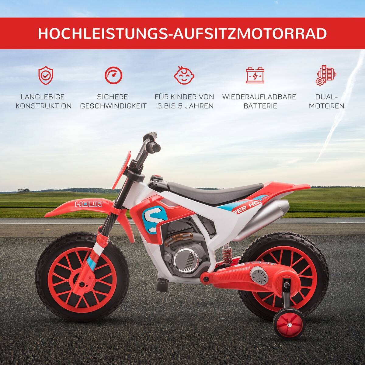 HOMCOM Kinder-Elektromotorrad rot B/H/L: ca. 51,5x68x106,5 cm