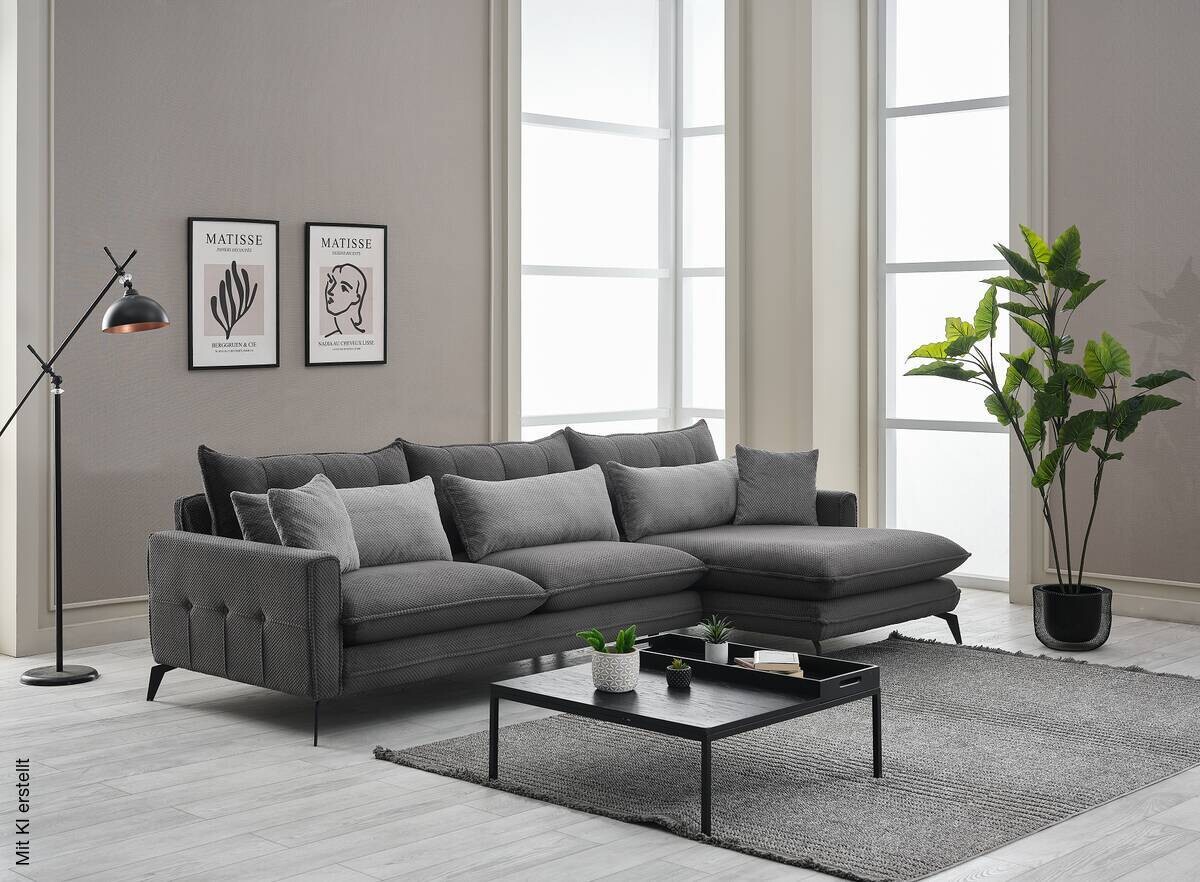 Ecksofa grau Webstoff B/H/T: ca. 288x88x168 cm