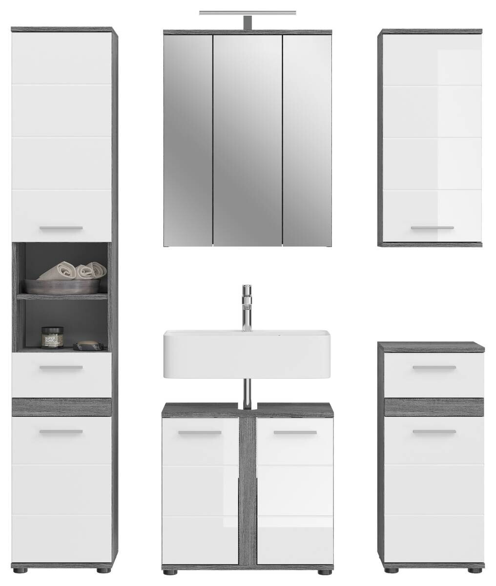 Badezimmer-Set BLAKE Rauchsilber Nachbildung weiß Hochglanz B/H/T: ca. 164x191x34 cm