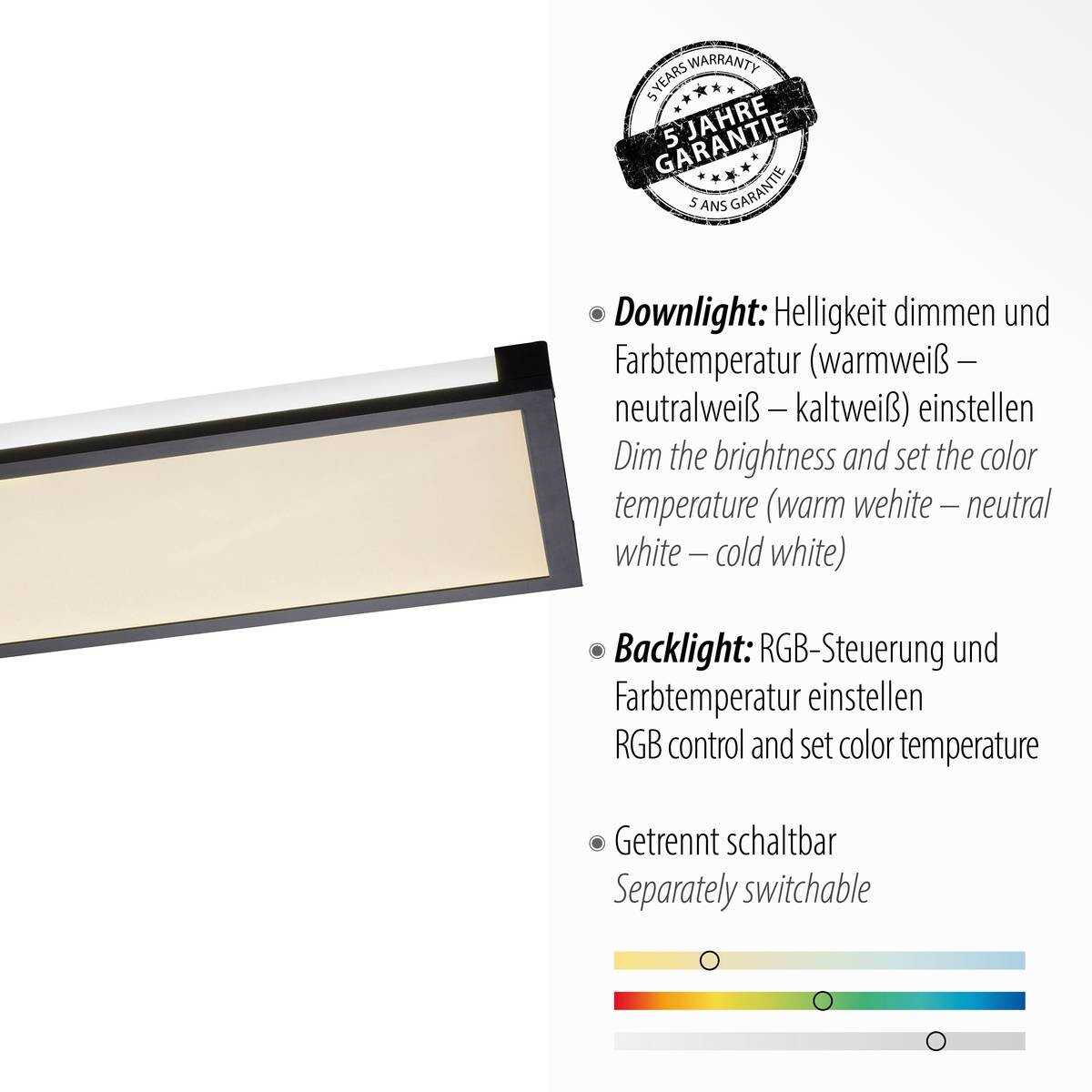 Just Light LED-Deckenleuchte MARIO 11622-18 schwarz weiß Kunststoff Metall B/H/T: ca. 25x7,1x100 cm 2 Brennstellen