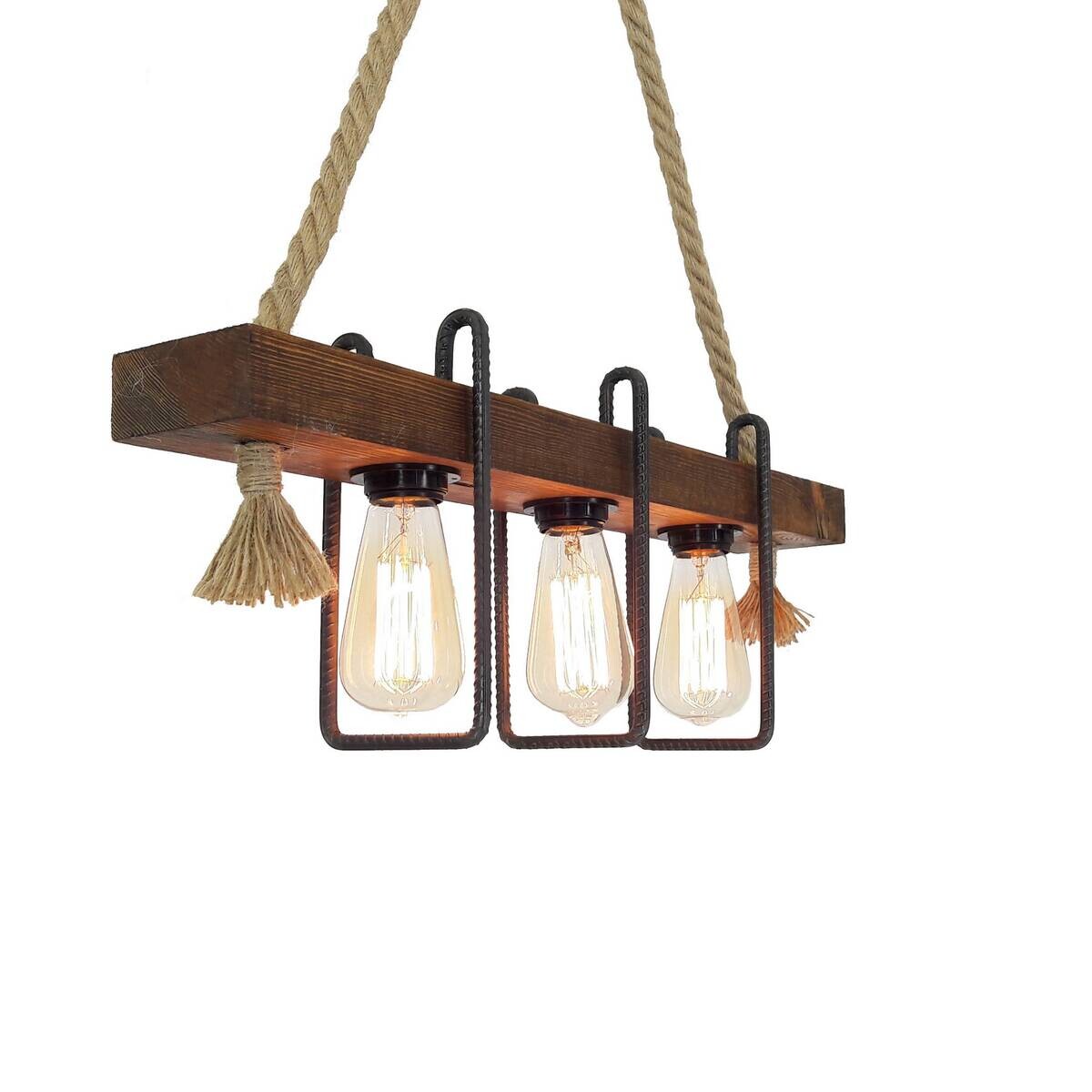 Opviq Pendelleuchte Kiefer B/H/T/L: ca. 10x70x60x10 cm E27 3 Brennstellen